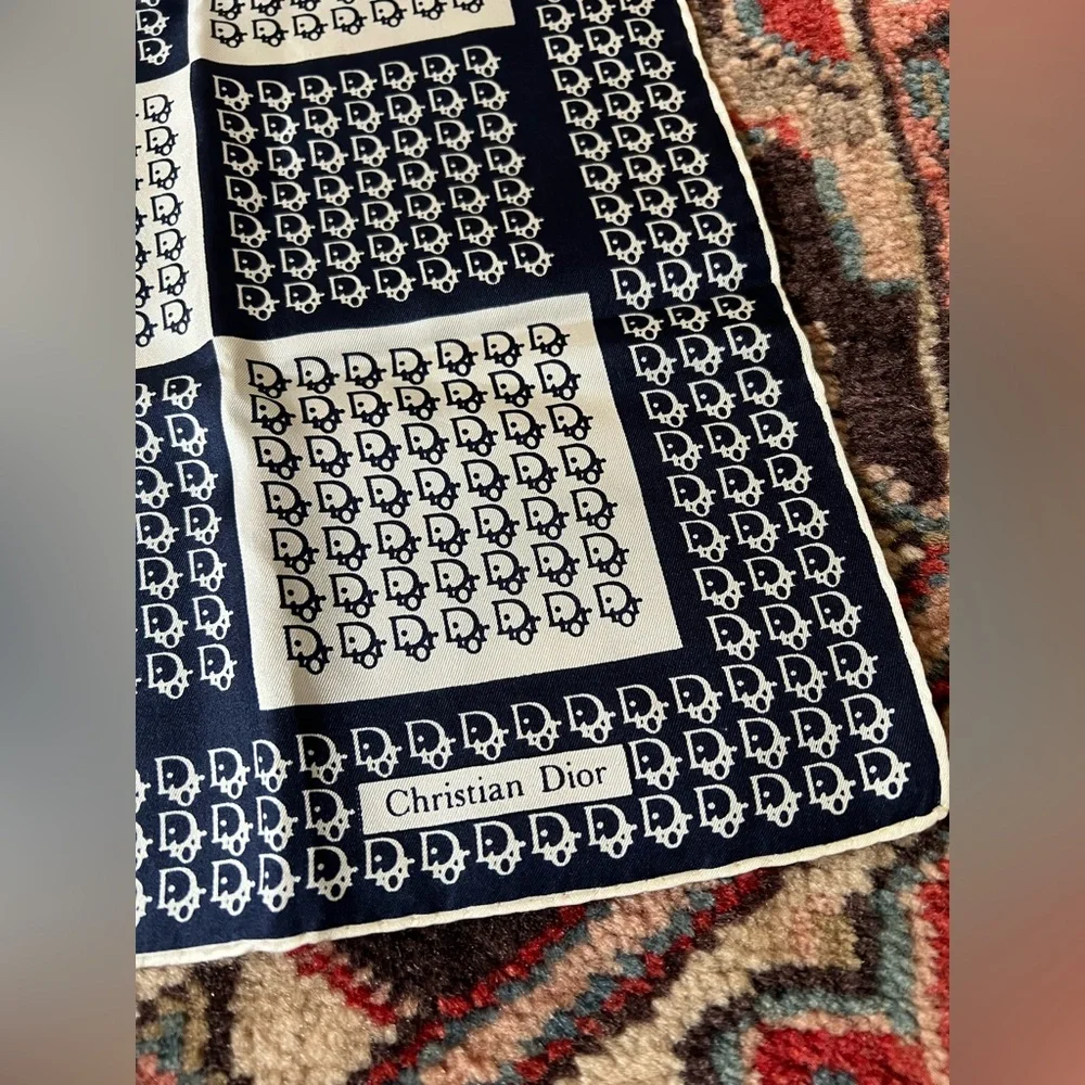 Dior Classic Monogram Silk Square Scarf in Navy